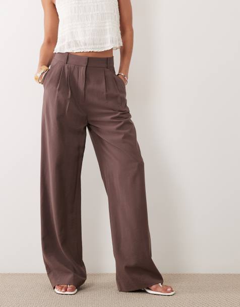 Abercrombie & Fitch wide leg tailored pants in brown (part of a set) - view 1