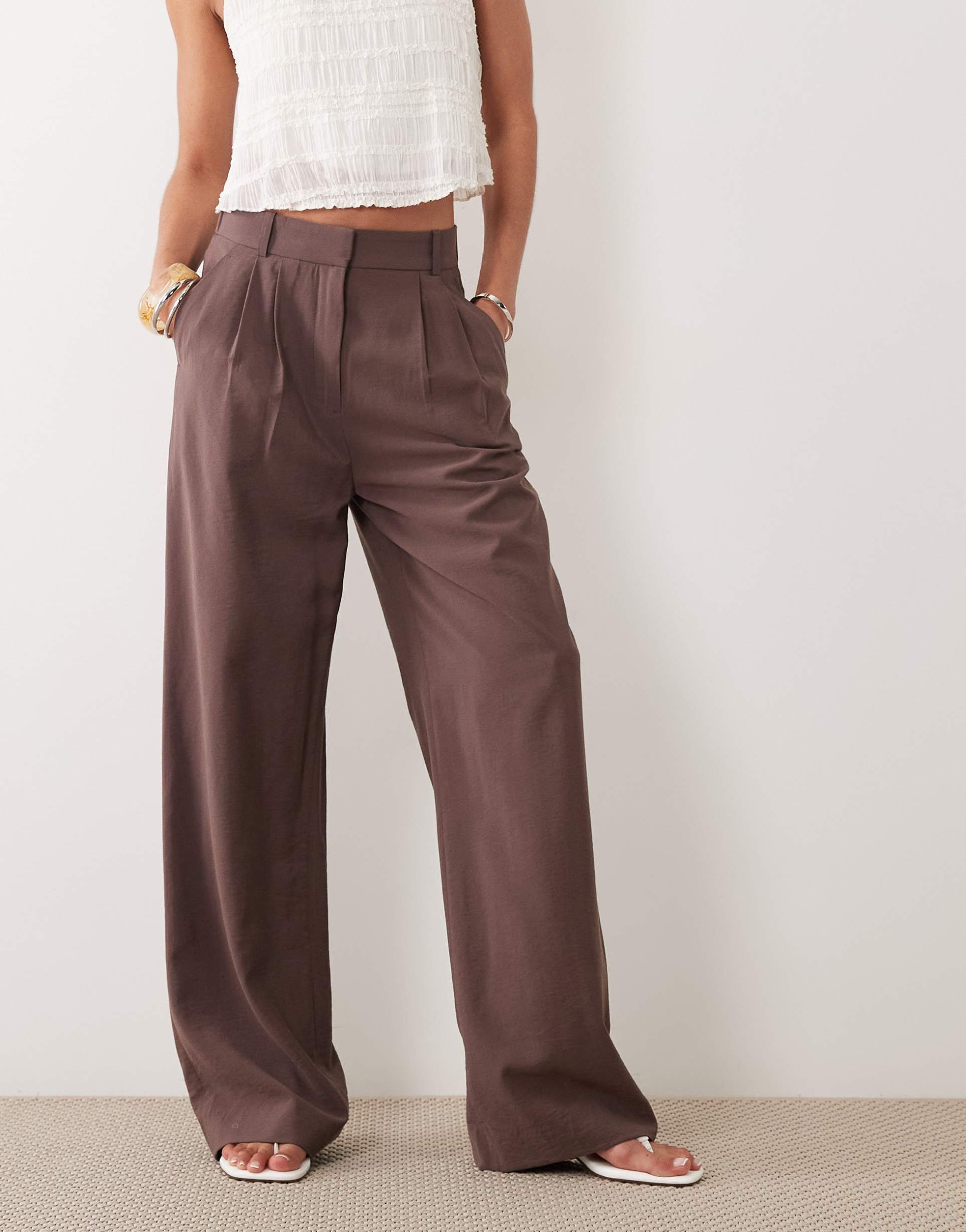 abercrombie & fitch wide leg tailored pants in brown - part of a set