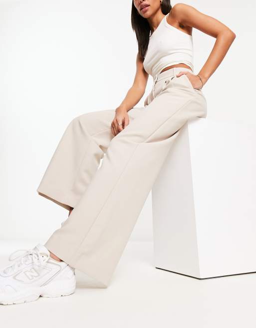 Abercrombie & Fitch wide leg tailored pants in grey, 3 of 4