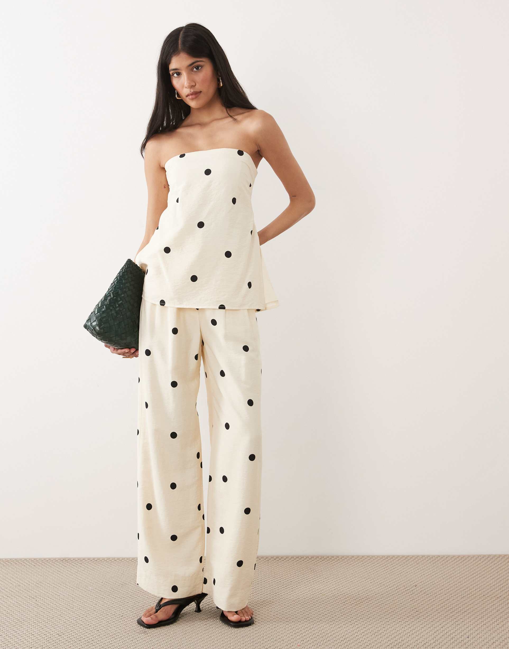 abercrombie & fitch wide leg tailored pants in white polka dot - part of a set