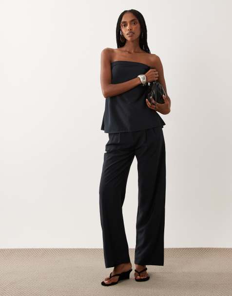 Abercrombie & Fitch wide leg tailored trouser co-ord in black - view 1