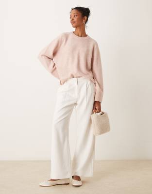Abercrombie & Fitch Abercrombie & Fitch wide leg tailored trousers in cream-Grey