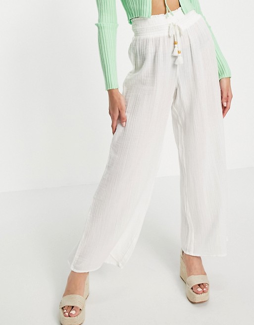 Abercrombie & Fitch wide leg trouser co-ord in white