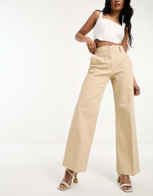 Abercrombie & Fitch wide leg twill pants in camel | ASOS