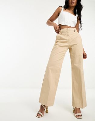 Abercrombie & Fitch wide leg twill trouser in camel
