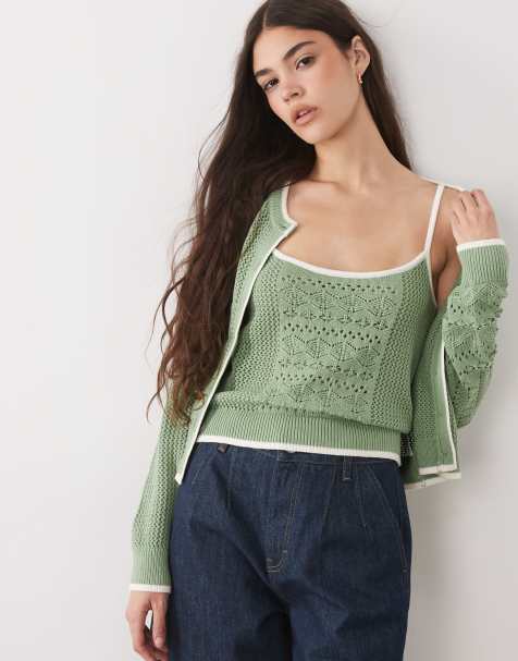 Abercrombie & Fitch Wimbledon 2 in 1 knitted cami and cardigan in green - view 1