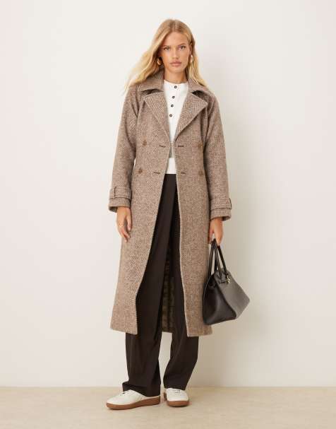 Abercrombie & Fitch wool belted trench coat in greige - view 1