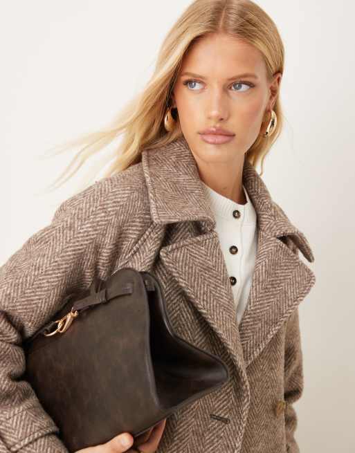 Abercrombie & Fitch wool belted trench coat in greige, 2 of 4