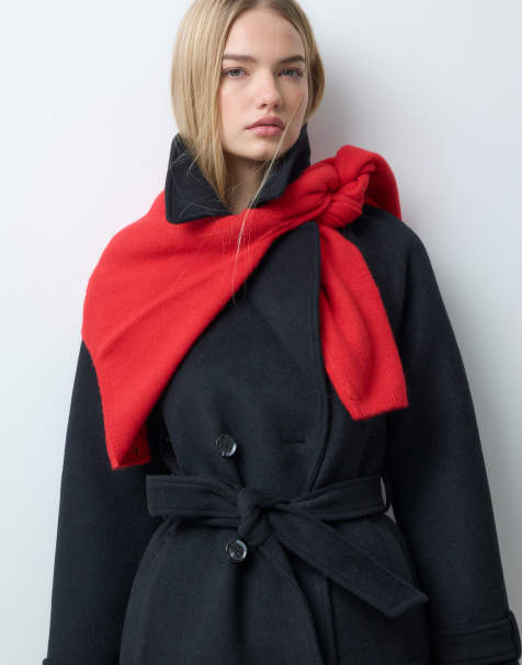 Abercrombie & Fitch wool blend belted trench coat in black - view 1