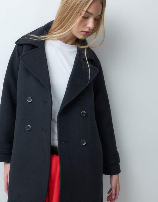 Abercrombie & Fitch wool blend belted trench coat in black, 3 of 5