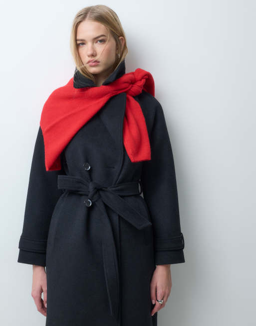Abercrombie & Fitch wool blend belted trench coat in black, 4 of 5