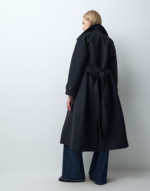 Abercrombie & Fitch wool blend belted trench coat in black, 5 of 5