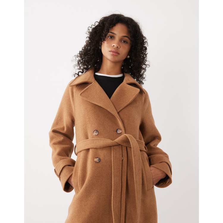 Abercrombie & Fitch wool blend belted trench coat in camel | ASOS