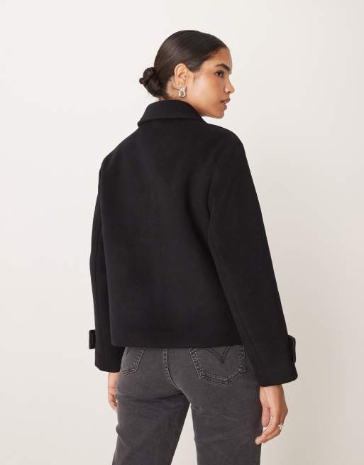 Abercrombie & Fitch wool blend button up short jacket in black, 4 of 4
