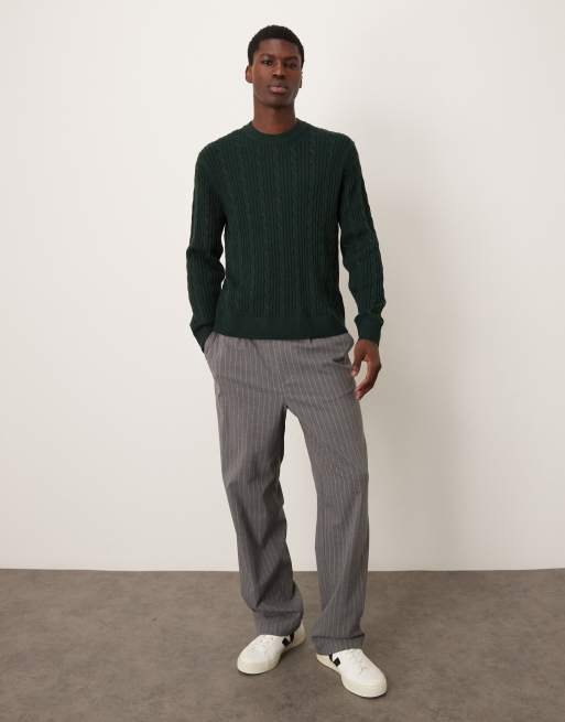 Abercrombie & Fitch wool blend cable knit jumper in dark green , 2 of 5