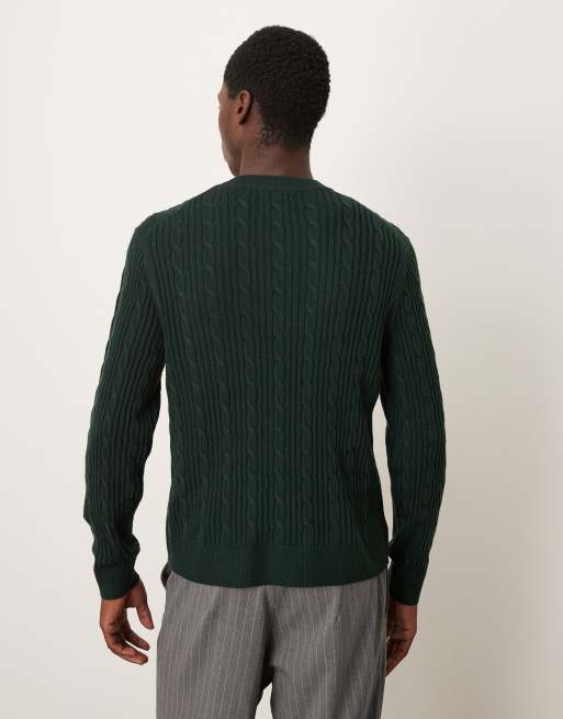 Abercrombie & Fitch wool blend cable knit jumper in dark green , 3 of 5