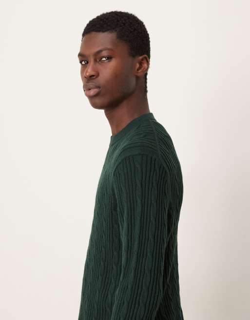 Abercrombie & Fitch wool blend cable knit jumper in dark green , 4 of 5