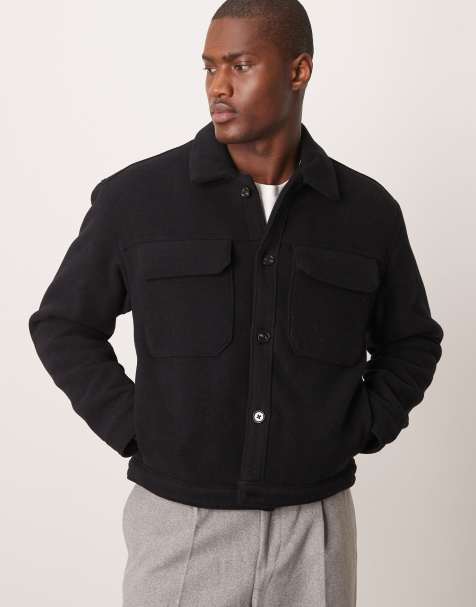 Abercrombie & Fitch wool blend cropped trucker jacket in charcoal - view 1