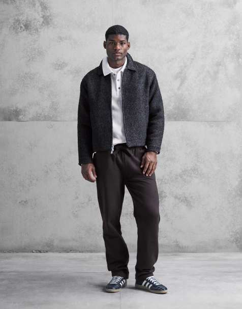 Abercrombie & Fitch wool blend herringbone jacket in dark brown - view 1