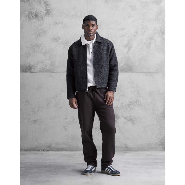 Abercrombie & Fitch wool blend herringbone jacket in dark brown | ASOS