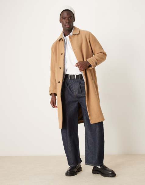 Abercrombie & Fitch wool blend mac coat in light brown marl - view 1
