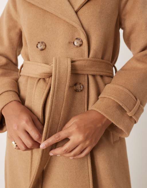 Abercrombie & Fitch wool blend maxi belted trench coat in camel, 3 of 4