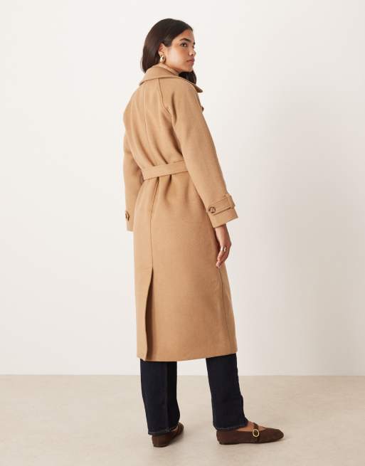 Abercrombie & Fitch wool blend maxi belted trench coat in camel, 4 of 4