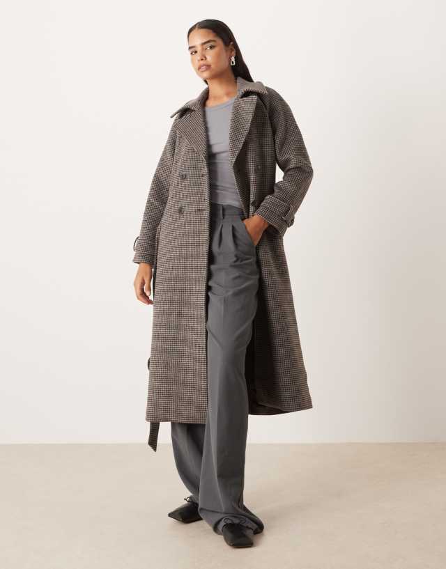 Abercrombie & Fitch wool blend maxi trench coat in gingham | ASOS