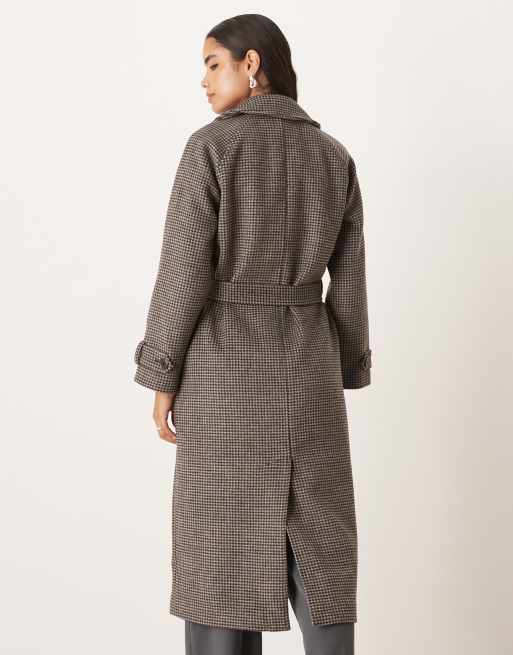Abercrombie & Fitch wool blend maxi trench coat in gingham, 4 of 4