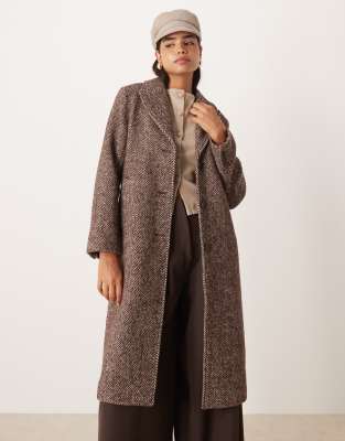 Abercrombie & Fitch wool blend tailored herringbone top coat in brown-Grey