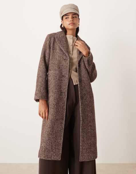 Abercrombie & Fitch wool blend tailored herringbone top coat in brown - view 1