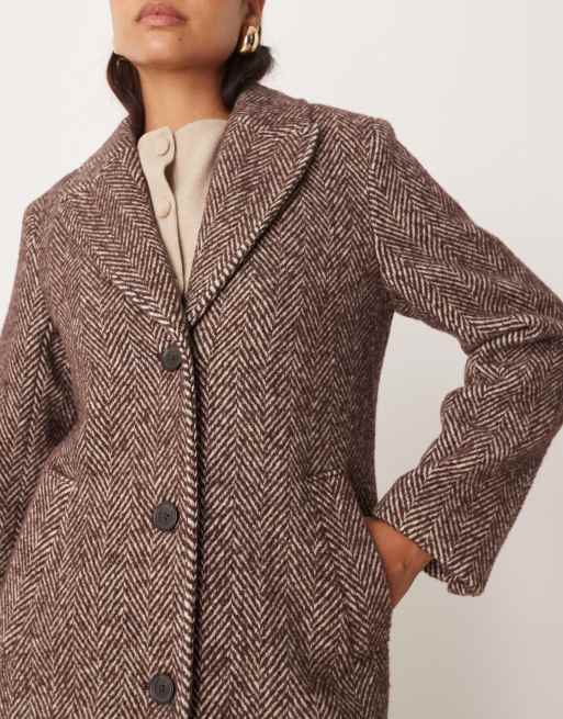 Abercrombie & Fitch wool blend tailored herringbone top coat in brown, 3 of 4