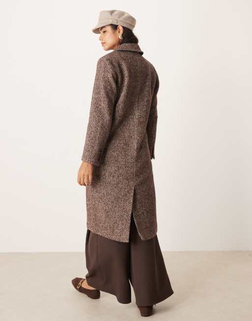 Abercrombie & Fitch wool blend tailored herringbone top coat in brown, 4 of 4
