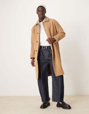 wool blend trench coat in light brown heather