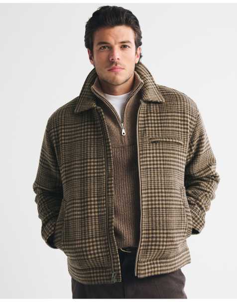 Abercrombie & Fitch Wool-blend zip jacket in light brown plaid - view 1
