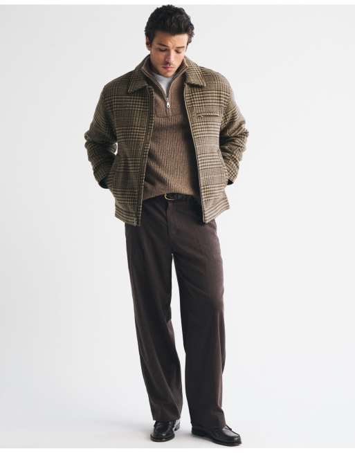 Abercrombie & Fitch Wool-blend zip jacket in light brown plaid, 2 of 7