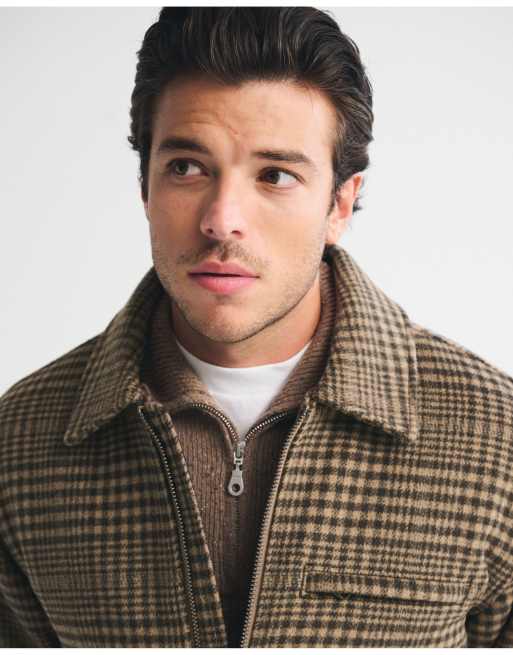 Abercrombie & Fitch Wool-blend zip jacket in light brown plaid, 3 of 7