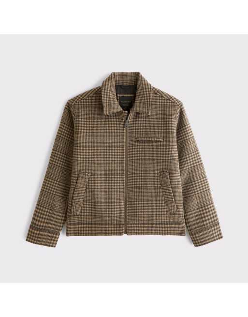 Abercrombie & Fitch Wool-blend zip jacket in light brown plaid, 6 of 7