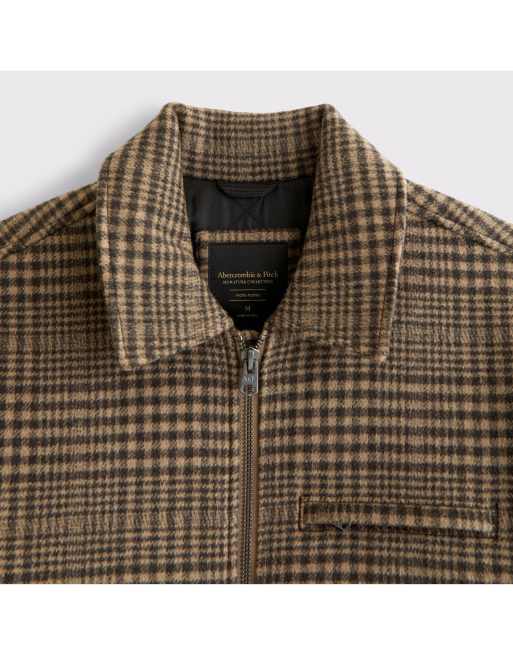 Abercrombie & Fitch Wool-blend zip jacket in light brown plaid, 7 of 7