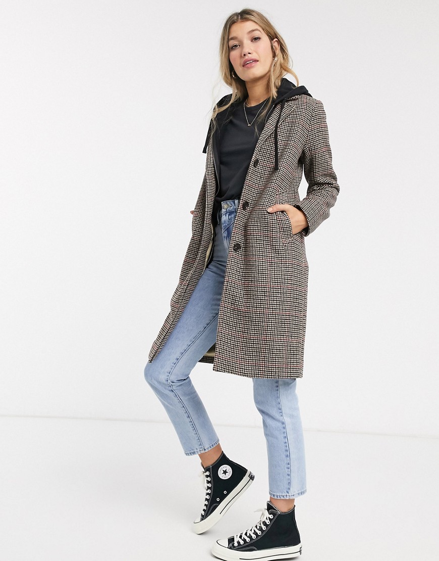 Abercrombie & Fitch wool dad coat in check-Multi