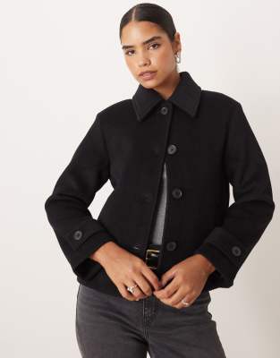 Abercrombie & Fitch Wool Look Button Through Short Jacket In Black