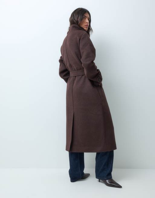 Abercrombie & Fitch wool rich blend funnel neck belted coat in brown, 3 of 5