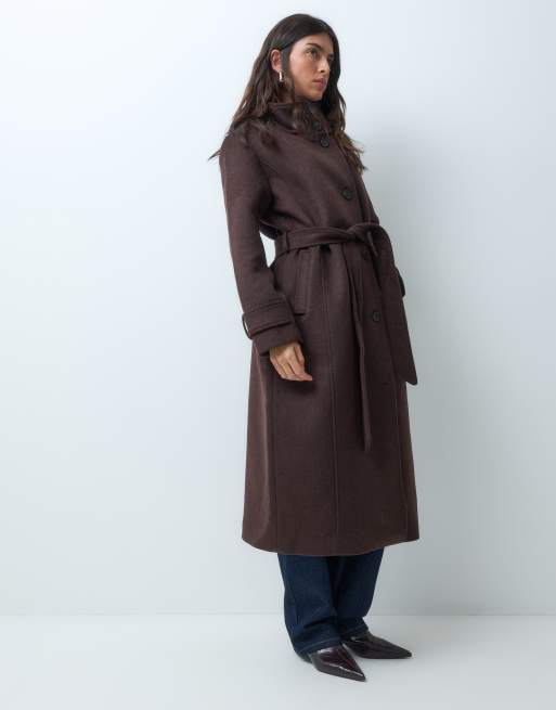 Abercrombie & Fitch wool rich blend funnel neck belted coat in brown, 5 of 5