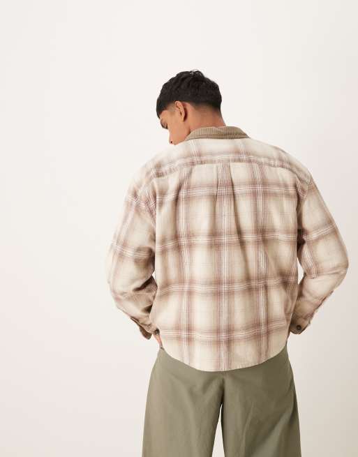 Abercrombie & Fitch worker check chunky flannel shirt in cream, 3 of 4