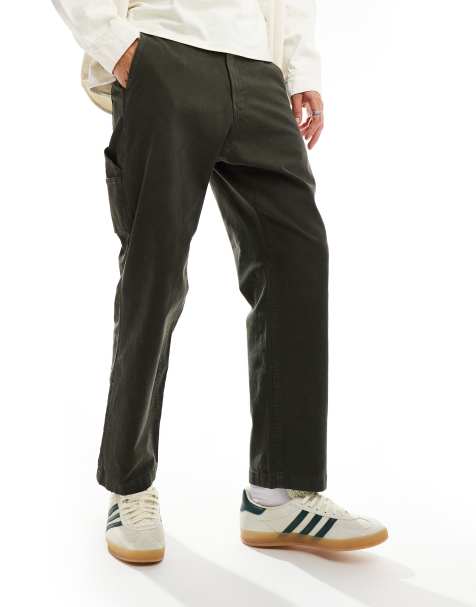 Abercrombie & Fitch workwear athletic loose fit garment dyed trousers in dark green - view 1
