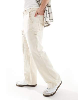 Abercrombie & Fitch Abercrombie & Fitch workwear baggy fit canvas trousers in beige-Neutral