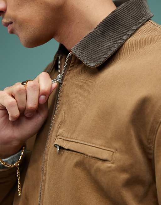 Abercrombie Fitch workwear cropped washed zip front jacket in