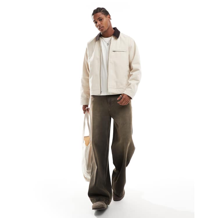 Abercrombie & Fitch workwear cropped washed zip front jacket