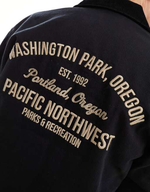 Abercrombie & Fitch workwear jacket with embroidery in black, 4 of 4