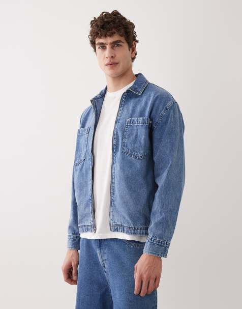 Abercrombie & Fitch – Workwear-Jeansjacke in Indigoblau mit Reißverschluss - view 1